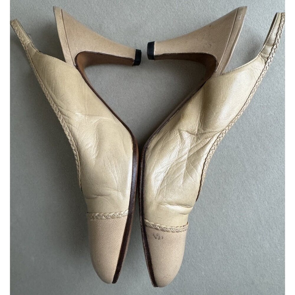 Chanel Vintage Sling back Size 6G Beige Leather Heels Shoes - Picture 4 of 9